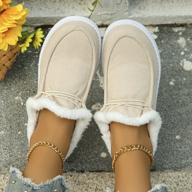 Botas de nieve de invierno de color sólido con fondo grueso y forro polar con escote de piel cálida Botas planas para mujer