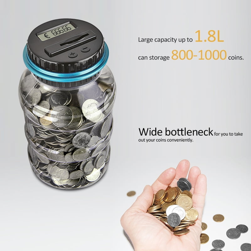 LCD Display Digital Piggy Bank UK EU Coin Counting Jar Money Box Coin Saving Pot 