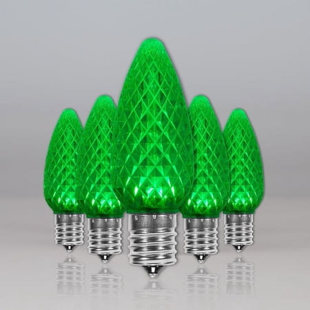 OptiCore C9 Shatterproof Green LED Christmas Lights Replacement Bulbs for String Lights Pack of 25 0.84W E17 Base