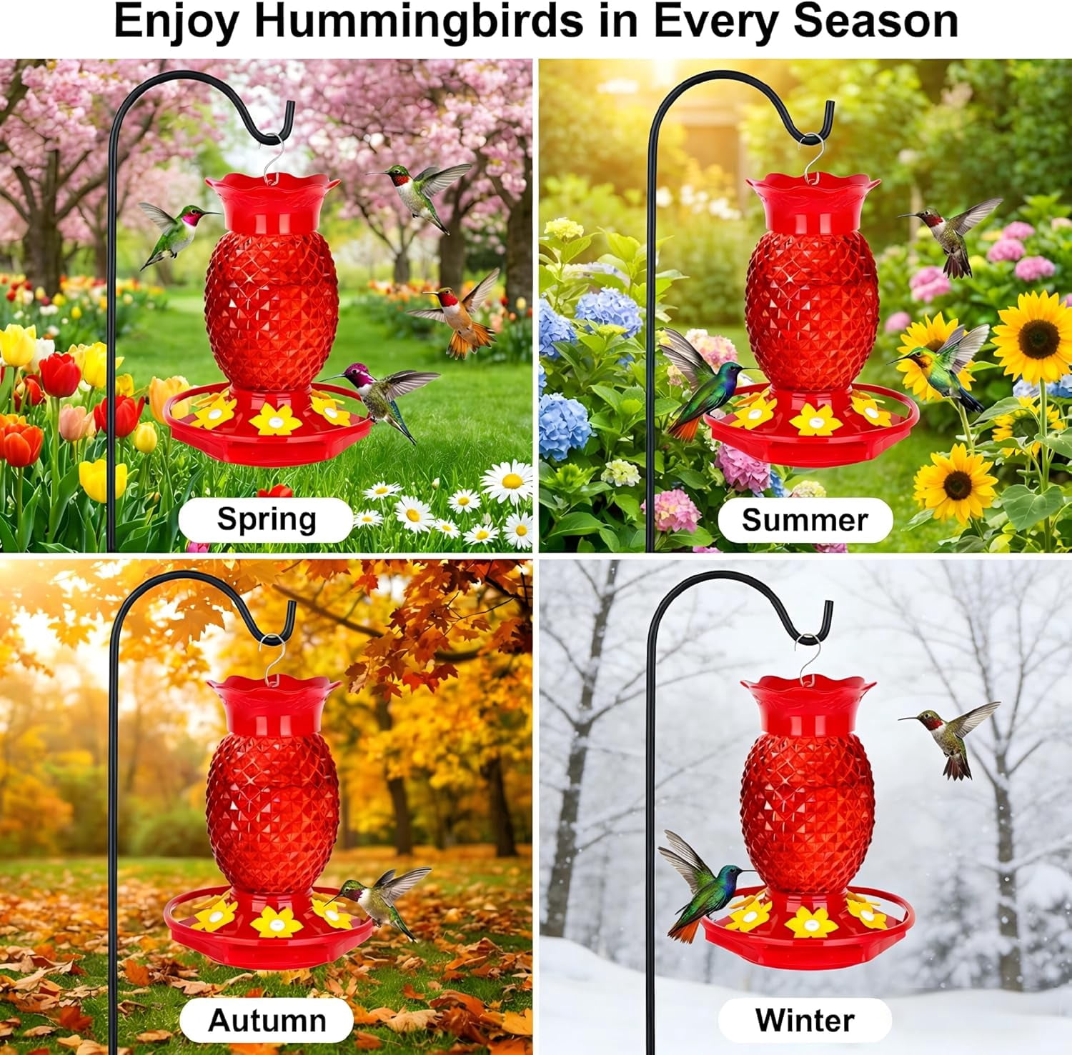 Glass Hummingbird Feeders for Outdoors Hanging 16oz 2 Pack Red Pineapple Bee & Ant Proof 360°Perch Leakproof Easy Clean with 6 Feeding Ports Gifts for Mom