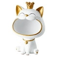 thumbnail image 1 of Figura de gato de la suerte de boca grande, soporte de almacenamiento de escritorio para llaves y dulces con forma de animal de resina. blanco, 1 of 9