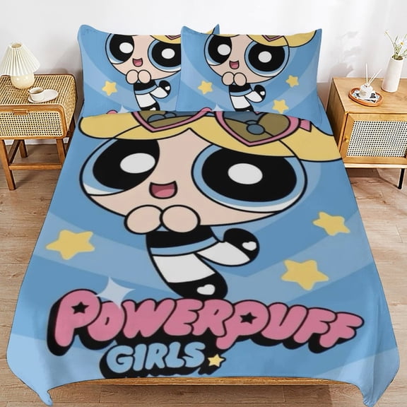 The Powerpuff Girls Bed Duvet Cover Microfiber Bedding Sets 3D Printed Lightweight 3 Piece Comforter Sets, 1 Duvet Cover And 2 Pillow Shams for Kids Boys Girls 86"x70"