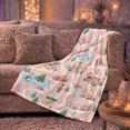 thumbnail image 6 of Festive Holiday Village Bear Penguins Snow Paths Pink, Festive Holiday Scene, Warm Flannel Blanket for Cabin and Lodge, Art Lovers Christmas Gift, Festive Home Decor, 6 of 9