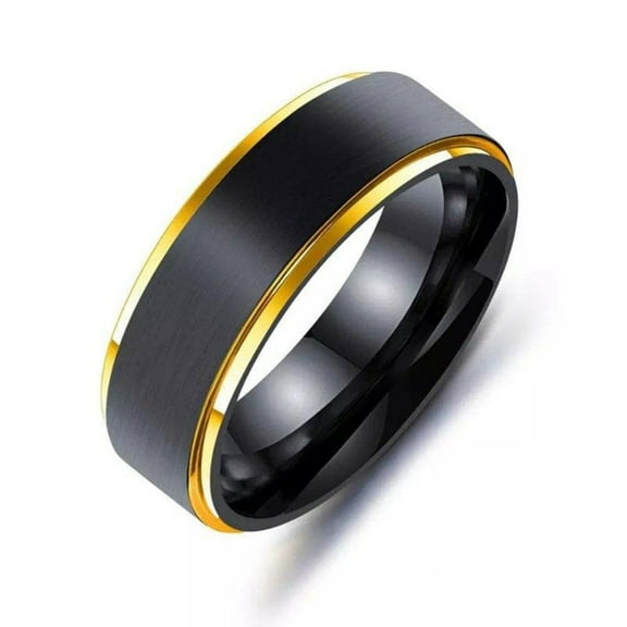 Minimalist Black Gold Ring Stainless Steel Anniversary Wedding Band