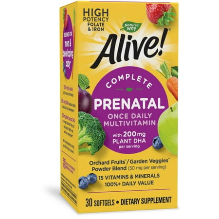 Nature's Way Alive! Prenatal Multivitamin, High Potency Folate & Iron, 30 Softgels