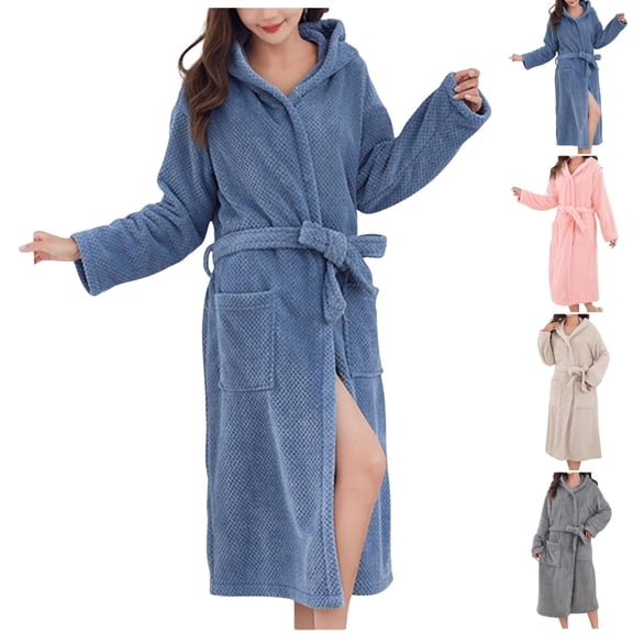 Fengactive Terry Cloth Robes for Women Quick Dry Warm Bathrobes Thick Fluffy Towel Robe Full Length Casual Housecoat
