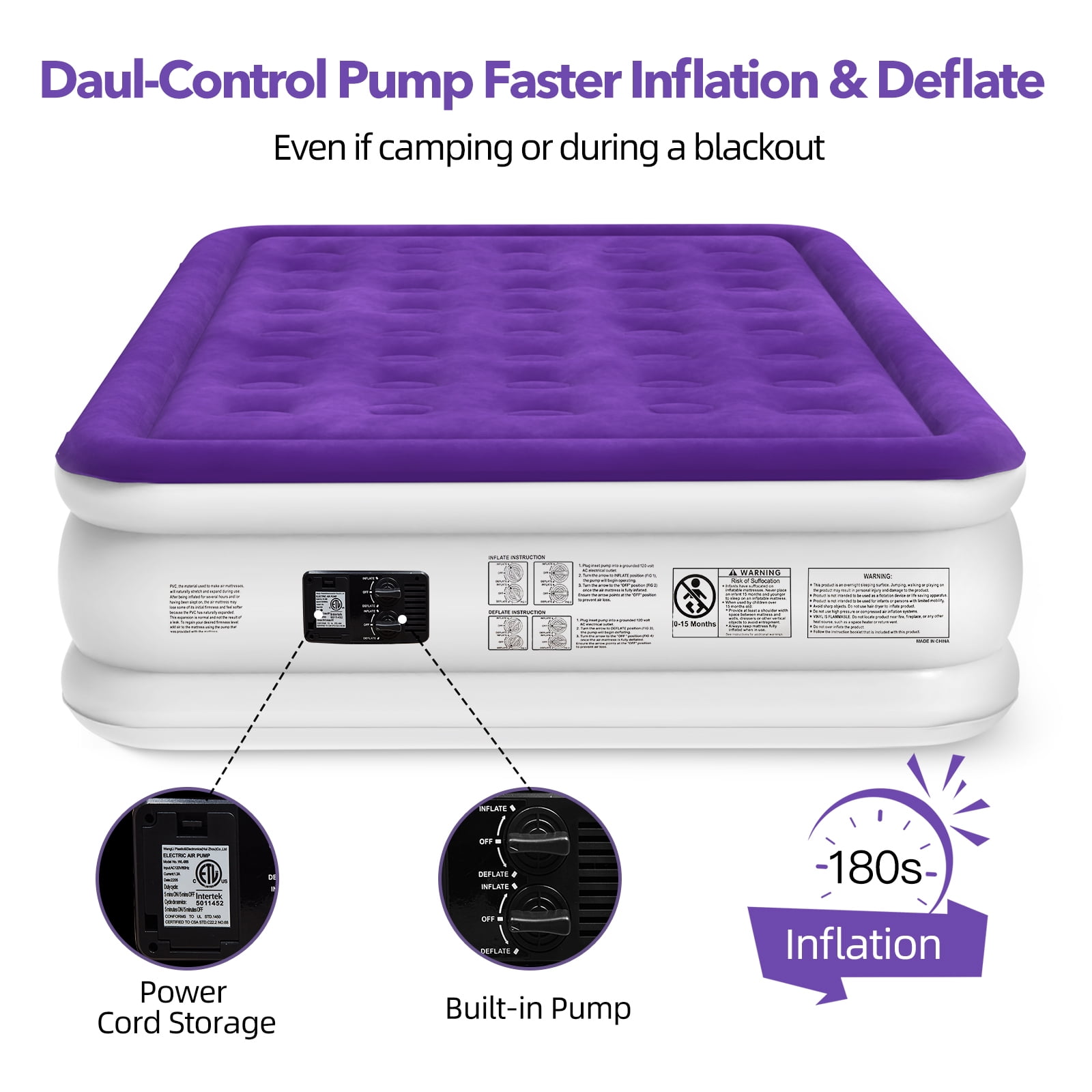 CHILLSUN Queen Air Mattress with Built-in Pump, 18" Double-High Inflatable Bed for Home & Camping