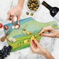 thumbnail image 4 of Country Cutting Board, Sunny Rural Landscape with Rolling Hills Fields in Autumn Color Cartoon Art Print, Tempered Glass Cutting and Serving Board, Wine Bottle Shape, Yellow Green, by Ambesonne, 4 of 5