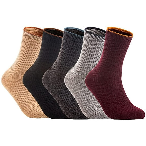 Lian LifeStyle Women's 5 Pairs Cute & Comfortable Wool Crew Socks Size 6-9 HR1612, Color Beige, Black, DarkGrey, Grey, Wine
