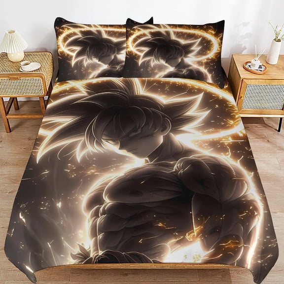 All Season 3 Pieces Dragon Ball Bedding Comforter Set Goku Quilt Cover with 2 Pillowcase 90"x90"