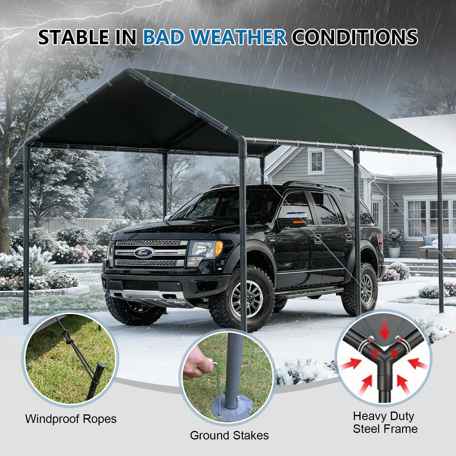 Grezjxc 10x20 ft Metal Carport Car Canopy Portable Car Tent Garage, Green