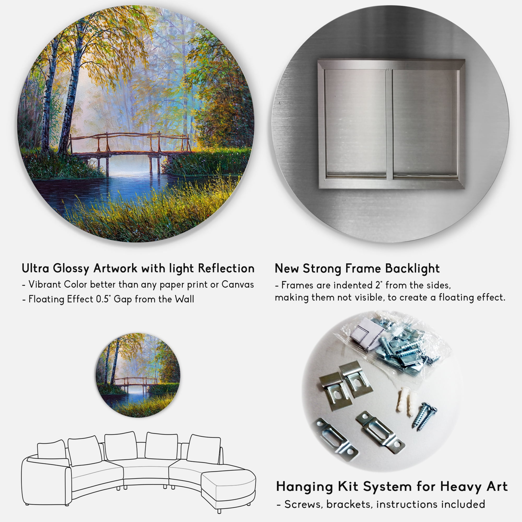 Designart 'Sunrise Glow and The Awakening Spring Forest' Lake House Circle Metal Wall Art 36x36 - Disc of 36