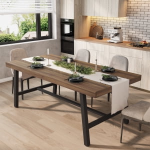 70.87" Industrial Style Dining Table for 6-8 with Sturdy Metal Frame and Wooden Top, Large Kitchen and Dining Room Table Computer Office Desk, Writing Desk Computer Table Workstation for Home Office