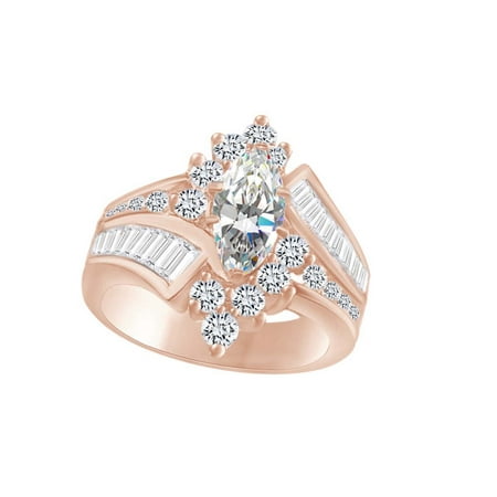 - Marquise & Round Cut White CZ Cocktail Engagement Ring In 14k Rose Gold Over Sterling Silver (3.20 cttw) Ring Size-4