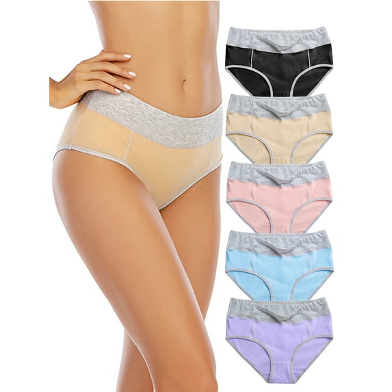 Women Plus High-Waist Cotton Brief Flexible Fit Brief Underwear Seamless Hipster Panties 5-Pack