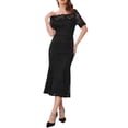 thumbnail image 2 of INSPIRE CHIC Vestido de Cóctel para Mujer con Encaje y Dobladillo de Cola de Pez, Manga Corta, Ajustado, Midi, Negro, XL, 2 of 6