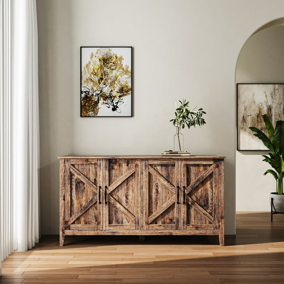 -colored Storage Cabinet With 4 Doors And Open Shelves - Practical For Home Organization, Living Room, Bedroom, Office Modern Space-saving