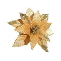 Glitter Poinsettias Artificial Christmas Flowers Large Xmas Tree Ornaments for Wreath New Year Party Wedding Decorations,Gold