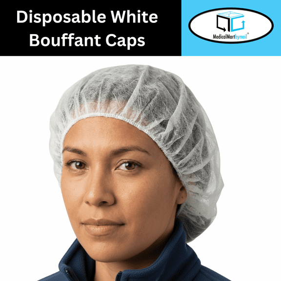 MMBM 21" White Disposable Bouffant Cap, Polypropylene Non Woven, 10GSM - 1000 Pcs