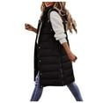 thumbnail image 2 of Women's Hooded Sleeveless Vest, Mid-Length Quilted Puffer Coat, Thermal Lined Sleeveless Jacket, Outdoor Casual Coat, Winter Layering Piece Black XL, 2 of 5