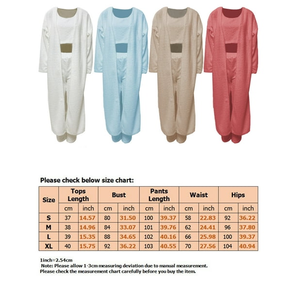 Mialoley Women´s 3 Piece Lounge Set Pajama Set Cami Crop Top Pants Cardigan  Loungewear Sleepwear 