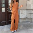 thumbnail image 2 of QATAINLAV Business Casual Outfits for Women Linen Matching Set Loose Button V Neck Blazer Vest and Wide Leg Dress Pants 2 Piece Sets, Orange, M, 2 of 8