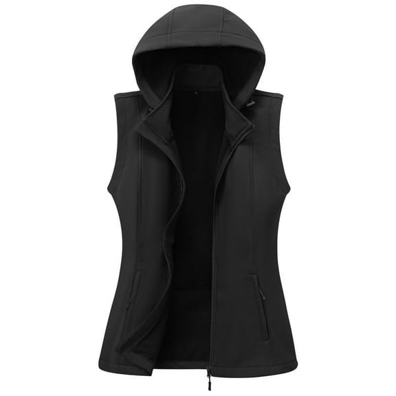 KVE Women's Hooded Softshell Vest Fleece Lined Windproof Zip Up Sleeveless Jacket Lightweight Coat for Running Black Small