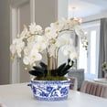 thumbnail image 6 of Blue and White Ceramic Planter Pot Vintage Floral Oval Cachepot Vase Glazed Chinoiserie Porcelain Style Decorative Bowl Vase No Drainage, 6 of 7