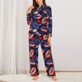 thumbnail image 2 of KLL American With Lips Print Women's Long Sleeve Pajamas with Pants Sleepwear Loungewear 2 Set-XX-Large, 2 of 7