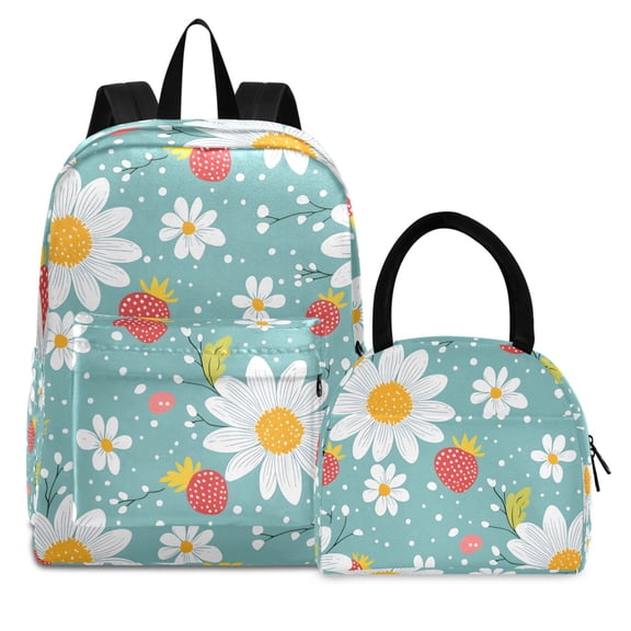 ALAZA Backpack Set Strawberry Daisy Floral Elementary School Bags Student BookBag with Lunch Bag