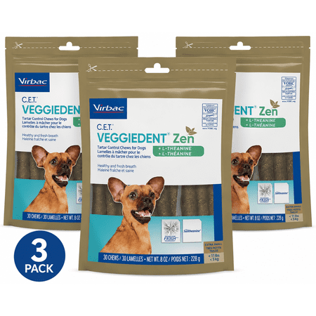 Virbac C.E.T. VeggieDent Zen for Extra Small Dogs Under 11 lbs, 90 chews (3 Pack)
