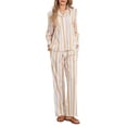 thumbnail image 2 of Michellecmm  Women’s 2 Piece Pajamas Set Long Sleeve Striped Button Shirt + Pants, 2 of 9