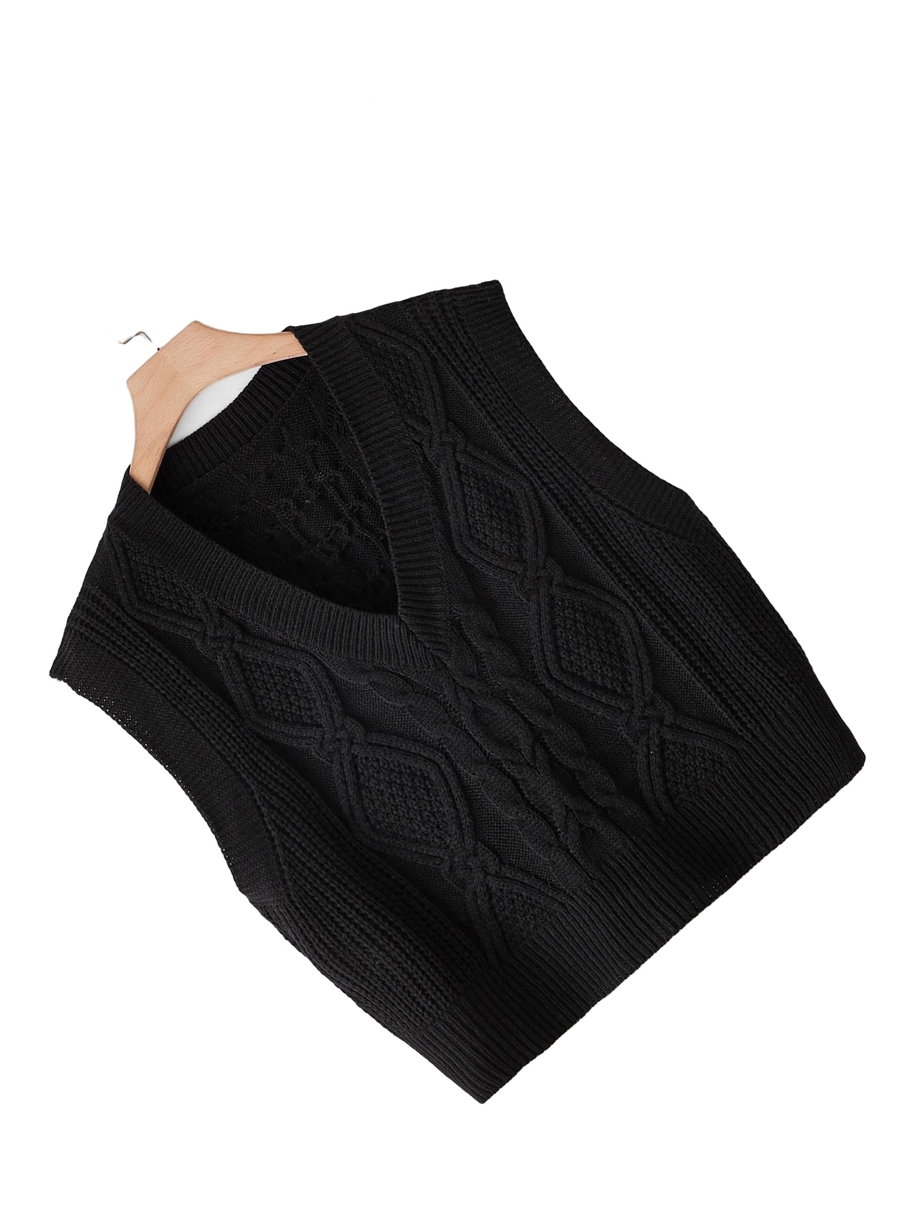 Casual Plain V neck Black Plus Size Sweater Vests (Women's Plus ...