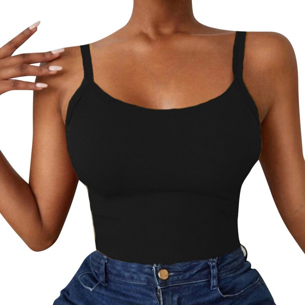 Playeras,Blusas y Tops,Ropa para Mujer Camisetas Sin Mangas Para Adolescentes Camiseta sin mangas de punto sexy de color de verano para mujer (Black, M)
