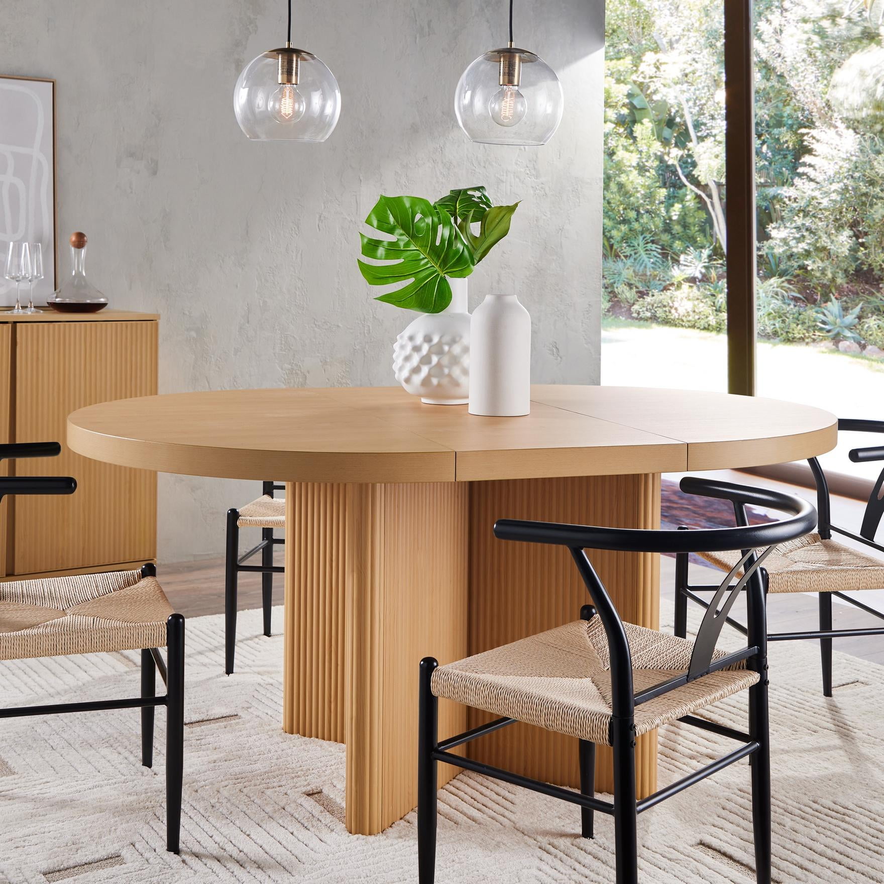 Better Homes & Gardens Lillian Fluted Round Expandable Dining Table for Kitchen, Natural Pine