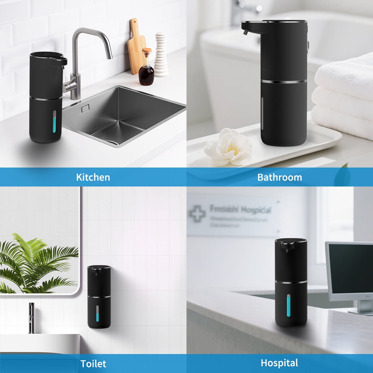 FEELSO Automatic Soap Dispenser, Touchless Foaming USB-C Rechargeable, 4-Level Adjustable, Wall Mount or Countertop, Black
