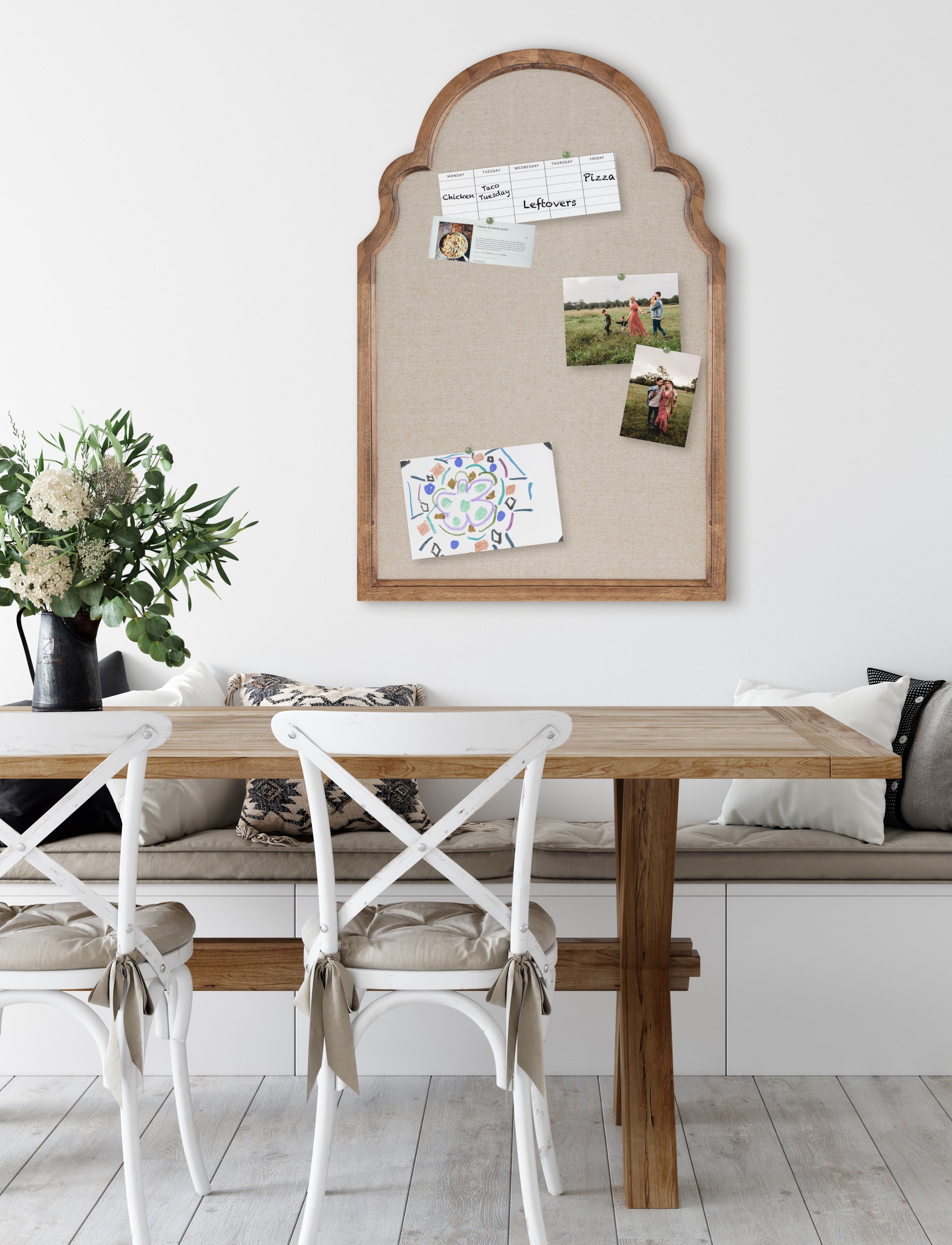 Kate and Laurel Hogan Farmhouse Arch Fabric Pinboard, 24 x 36, Natural Rustic, Wall Bulletin Board