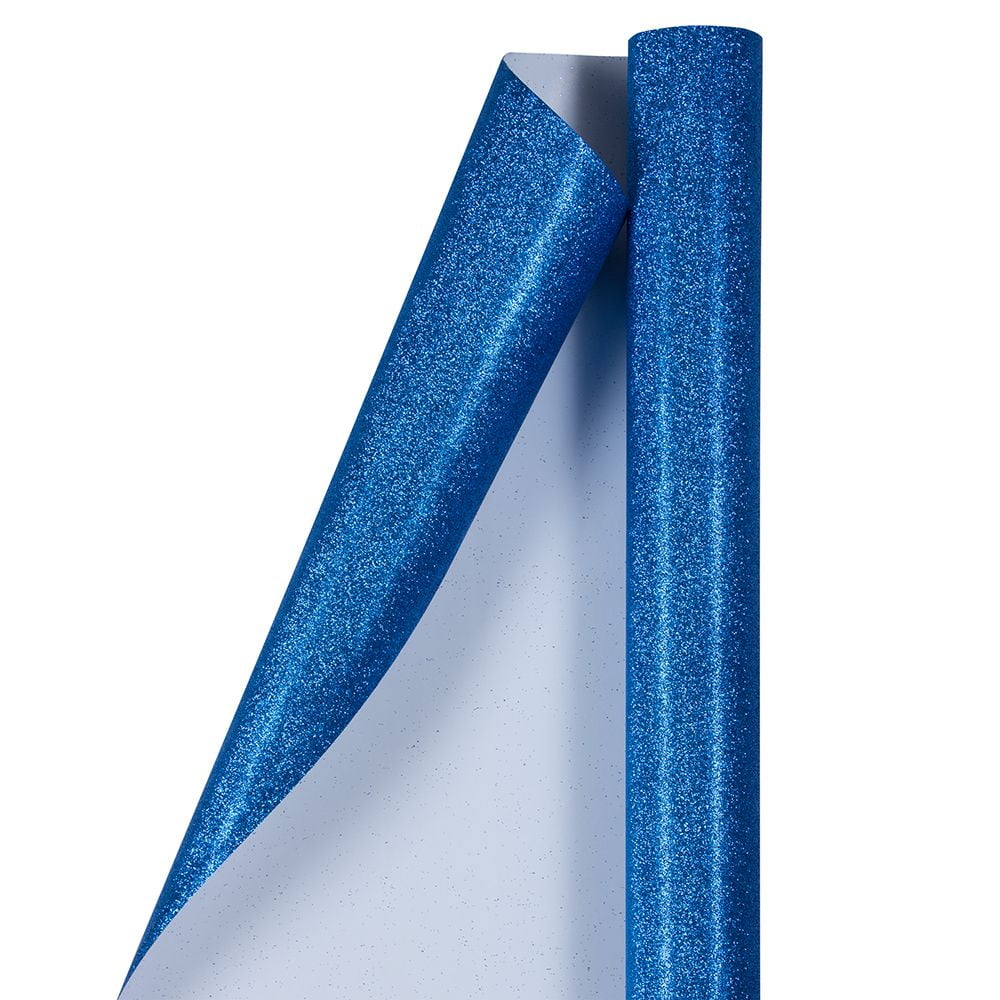 JAM Paper Blue Glitter Wrapping Paper, All Occasion 11.5 Sq. ft, 1/Pack