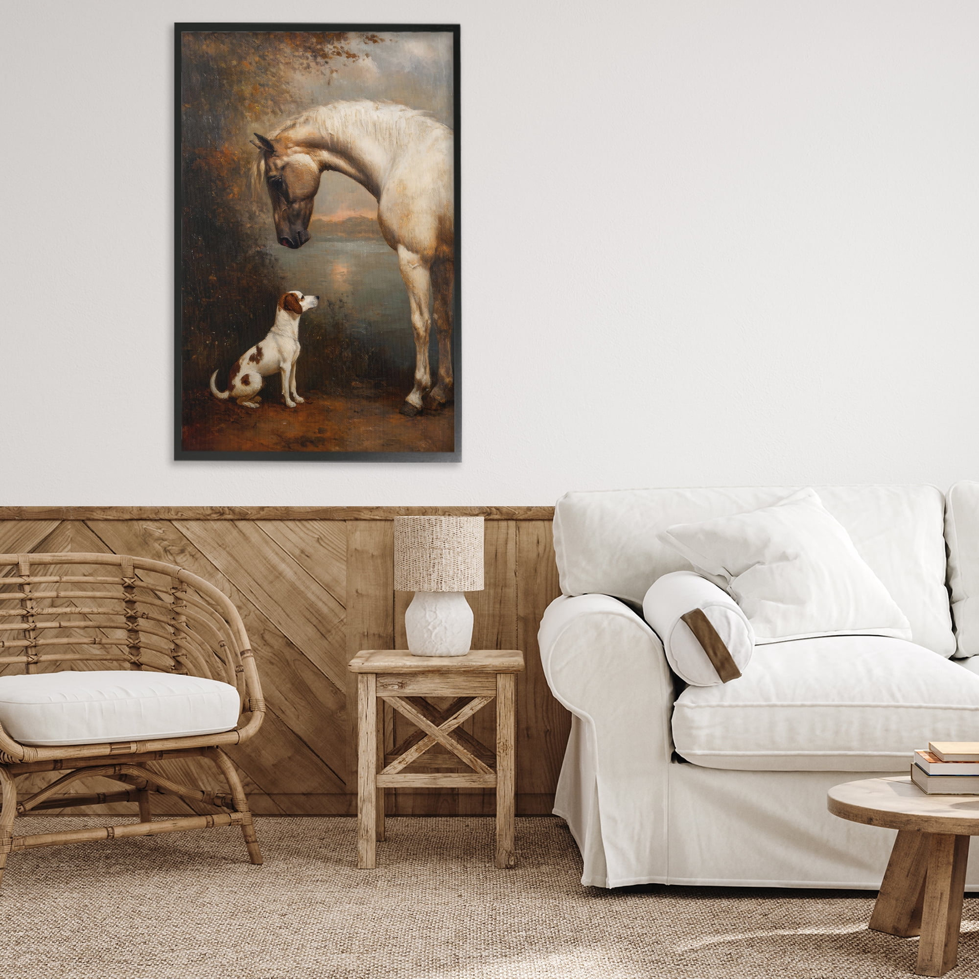 Stupell Industries Hound & Horse Vintage View Black Framed Giclee Art, design by Petal Prints Design