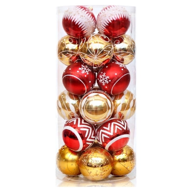 Moyic 24 piezas bolas de Navidad atmósferas de vacaciones decoración colgante reutilizable interior jardín dormitorio colgante fotografía Kits de decoración para fiestas oro rojo