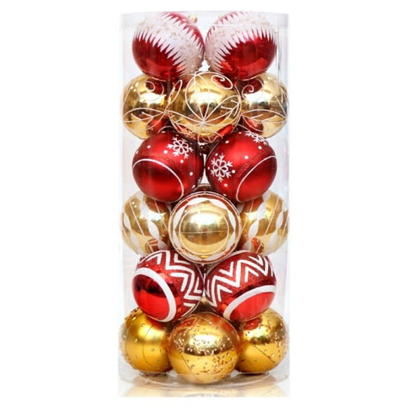 Pack of 24 Christmas Balls Decorations Park Tree Decoration Plastic Reusable Outdoor Ornaments Garden Room Decorative Pendant Photography Red Gold