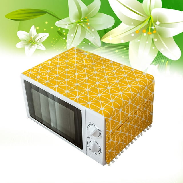 WRITWAA Yellow Cotton Linen Microwave Oven Cover with Vintage Design for Kitchen Protection and Decoration