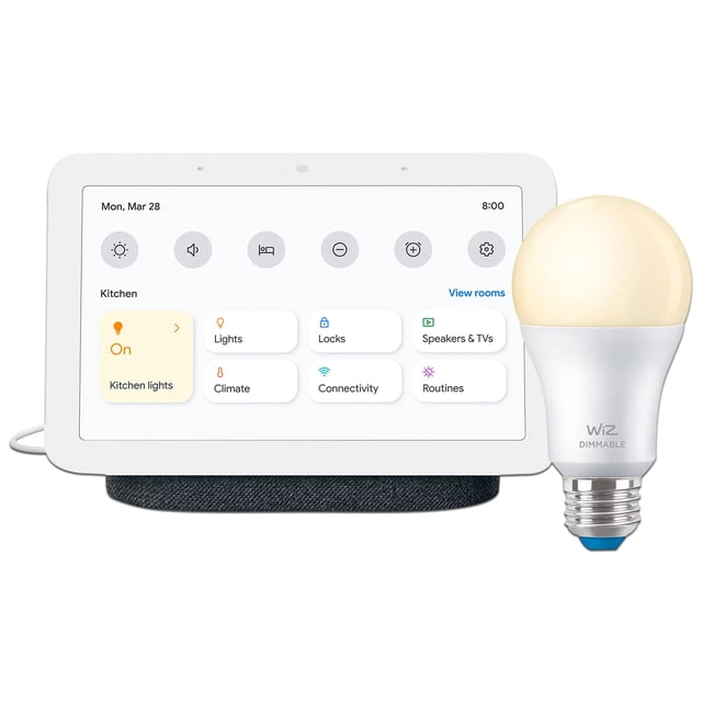 Bocina Inteligente Google Nest Hub 2da Generación con Hey Google , Pantalla de 7", Incluye Foco Inteligente Wiz.