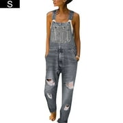 Women Summer Denim Overalls Casual Loose Distressed Jumpsuits