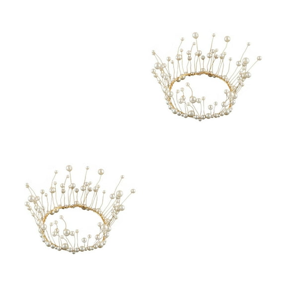 OUNONA 2pcs Pearl Cake Topper Tiara Artificial Pearl Cake Decoration Topper for Wedding Graduation Party