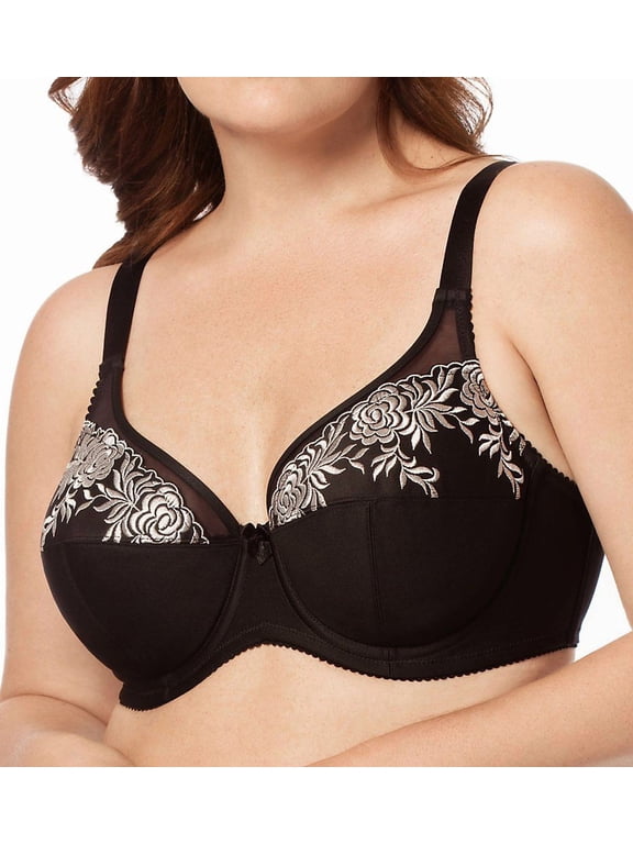 Women's Elila 2401 Embroidered Microfiber Underwire Bra (Black/Silver 36J)