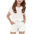 thumbnail image 2 of NAISIBABY Girls Outfit Sets 2PC, Solid Short Sleeve T-Shirt Elastic Waist Shorts Kids Summer Casual Clothes White 5-6T, 2 of 8