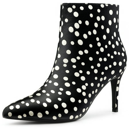 

Unique Bargains Women s Polka Dots Pointed Toe Side Zip Stiletto Heel Ankle Boots