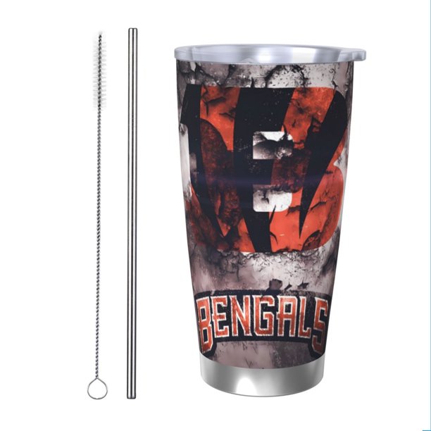 Taza térmica duradera de acero inoxidable 304 con tapa y pajita con temática del equipo de fútbol de Bengals Taza térmica de acero inoxidable de 20 oz Taza para automóvil Adecuada para bebidas frías