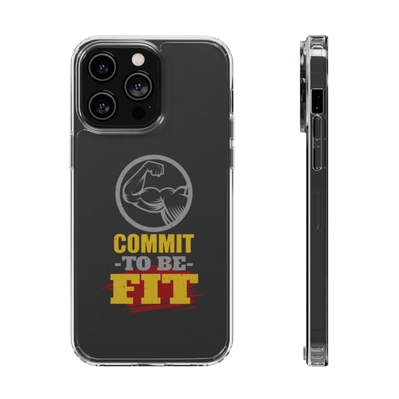 DistinctInk Clear Hybrid Case for Apple iPhone 15 Pro (6.1" Screen) - Commit To Be Fit - Tempered Glass Back
